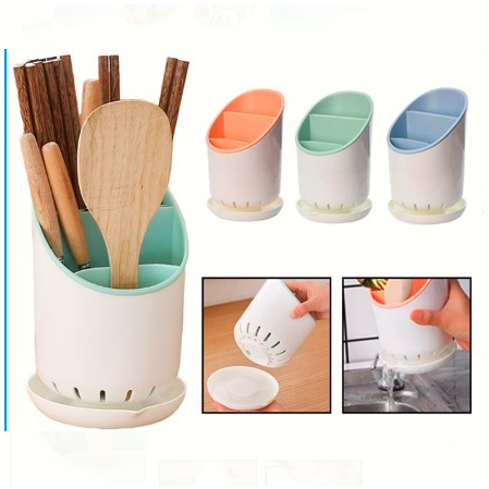 DHIO - Tempat Sendok Garpu Sumpit Dengan Tirisan / Wadah Penyimpanan Peralatan Dapur Gunting Pisau Spatula Centong Sikat Gigi / Wadah Alat Makan Plastik Rak Tiris Cucian Holder Alat Makan Pengering CUTLERY DRAINER