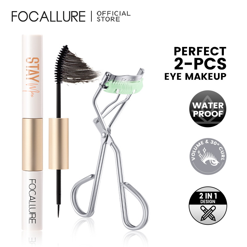 FOCALLURE 2 PCS Set 2IN1 Mascara Eyeliner + Eyelash Curler
