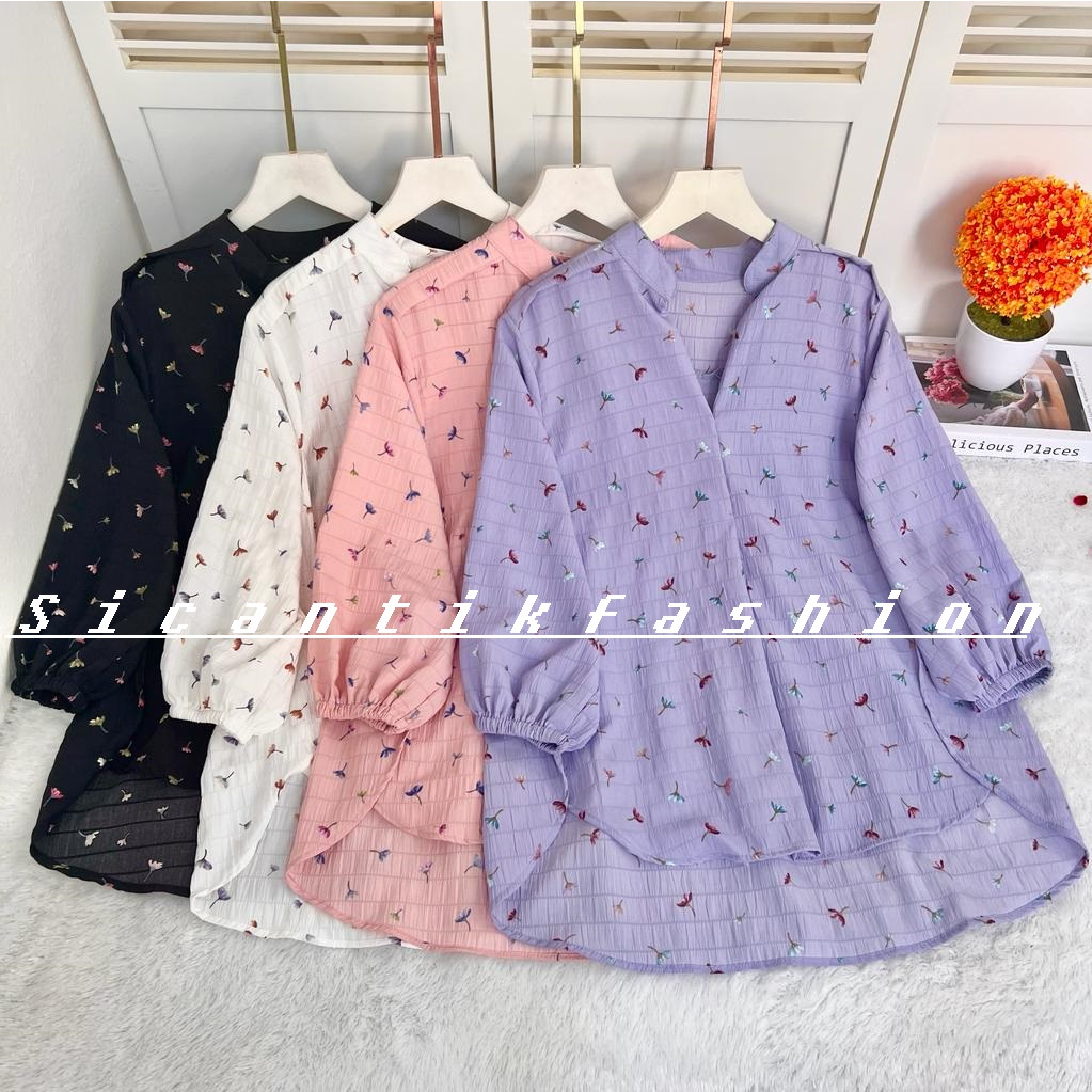 Kemeja Blouse Wanita Cotton Crinkle Premium / Blouse Bermotif Bunga / Blus Wanita