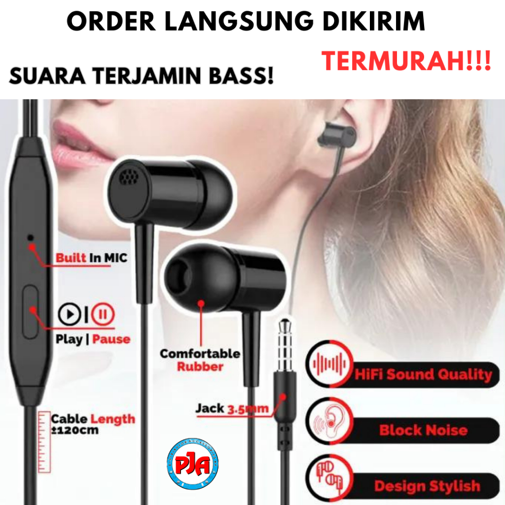 Headset Earphone Henset Hedset Handsfree Hf Heanset Bass Murah Pandawajayaacc