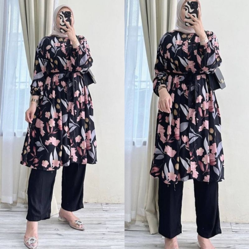 One Set Wanita Tunik Rayon Diamond Setelan Kekinian Terbar