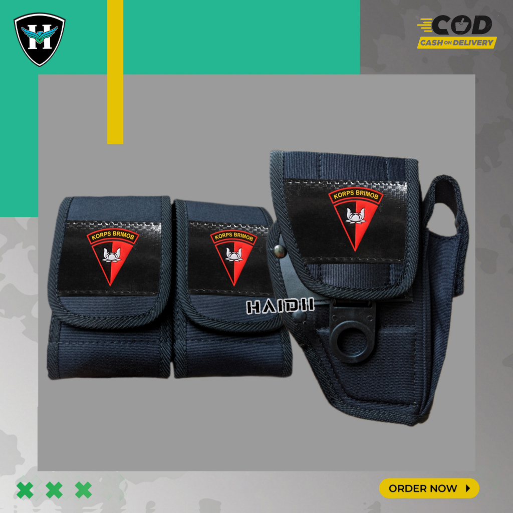 Sarung Pistol Hitam Brimob / Magazen Double / Holster Pendek
