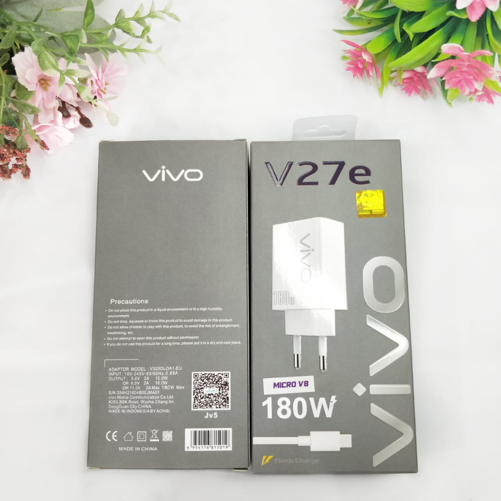 Charger Vivo V27E 120W Original 100% Fast Charging 9V-2A Micro USB &amp; Type-C