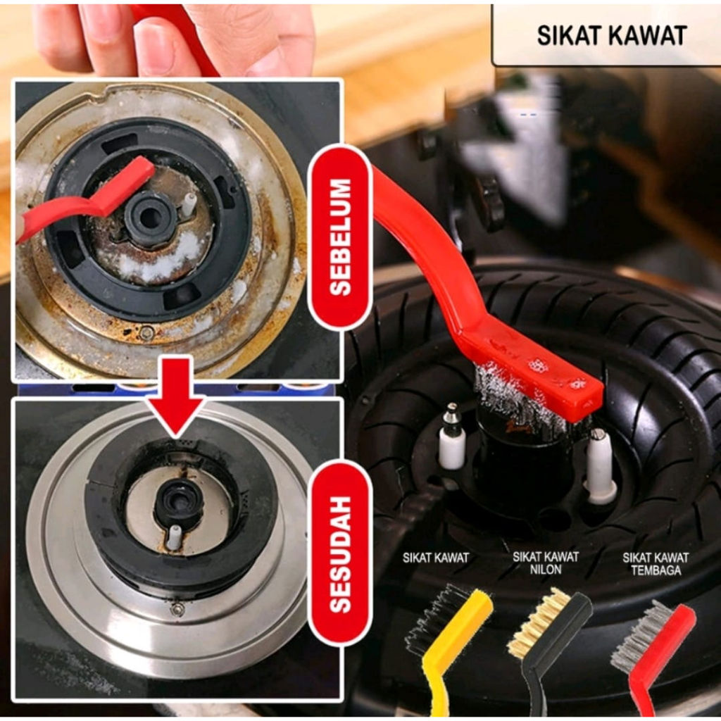 Sikat Kawat 1 Set Isi 3 Sikat Tembaga Nylon Besi Pembersih Kompor
