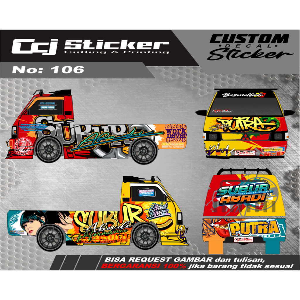 Decal stiker mobil pick up sticker mobil L300, Granmax, T120ss, futura, new carry decal printing men