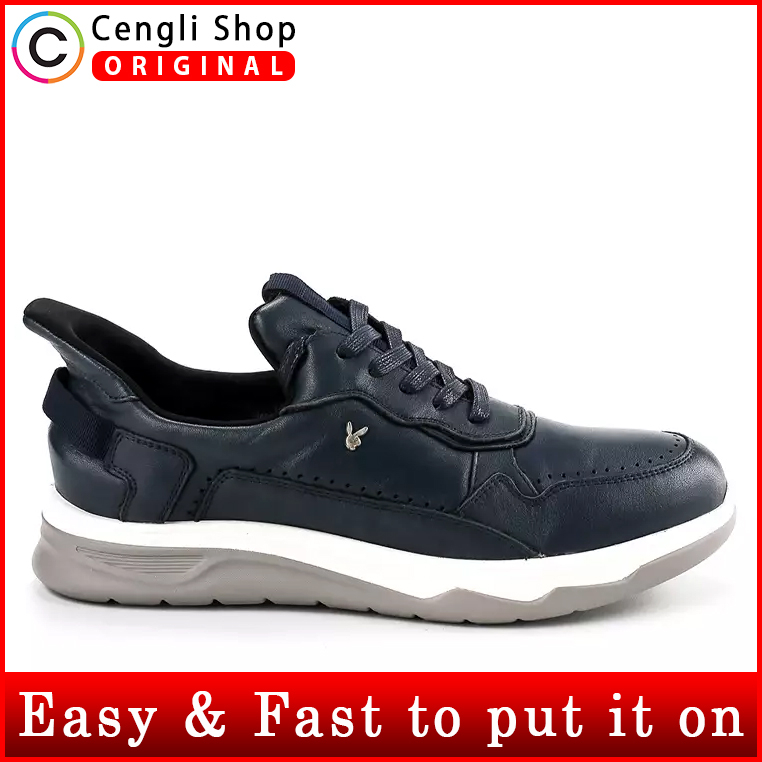 PL07 PLAYBOY SEPATU SNEAKER KULIT PRIA ORIGINAL SNEAKERS CASUAL KETS BIRU NAVY BLUE