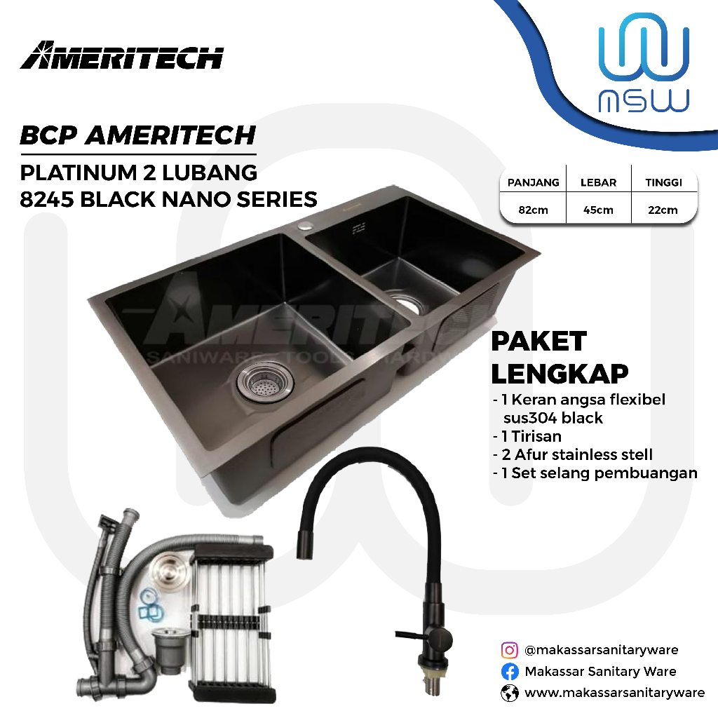 BCP AMERITECH PLATINUM 2 LUBANG 8245 BLACK NANO SERIES