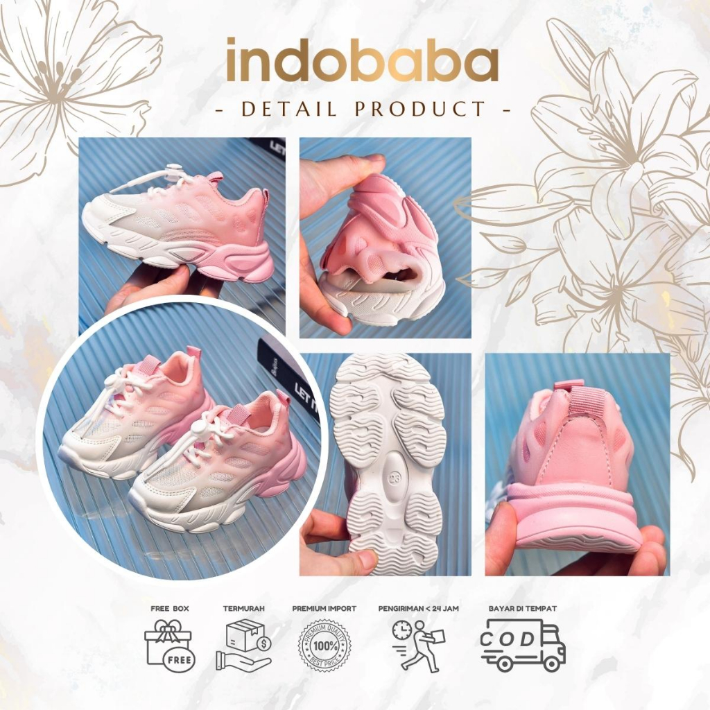 indobaba Sepatu Anak Perempuan Sneakers Anak Cooler Collection Import Size 21-25 S130