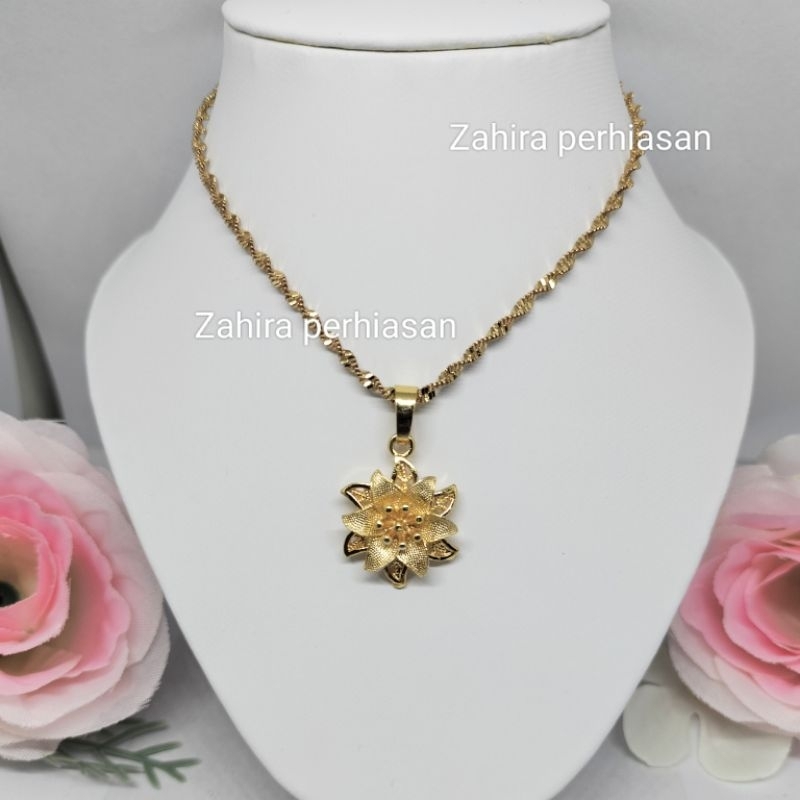 kalung wanita melintir emas liontin bunga titanium