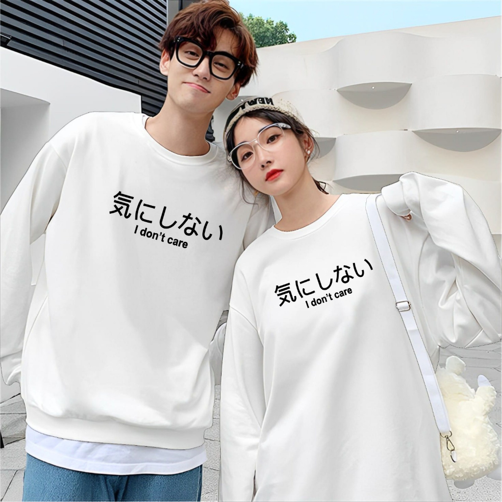 Kaos Couple Lengan Panjang Pasangan Pria Wanita I Dont Care Bahan Babyterry Premium Size M - XXL