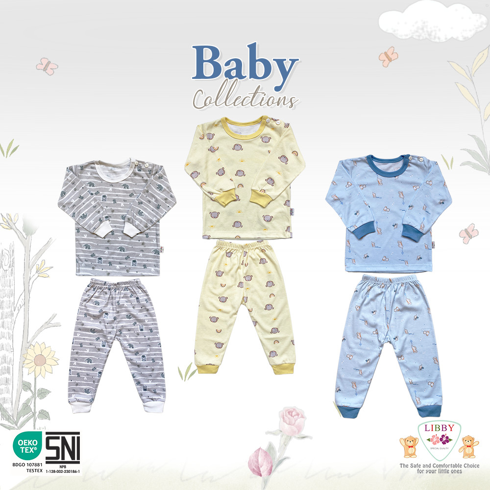 3 Setelan LIBBY Baby Oblong Lengan (PANJANG) | Kancing Bahu | Size S.M.L.2L.XL.XXL | Baju Set Anak ( Isi 3 )