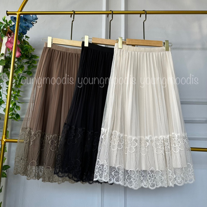 Youngmoodis rara skirt rok tutu panjang dan midi brokat bolak balik