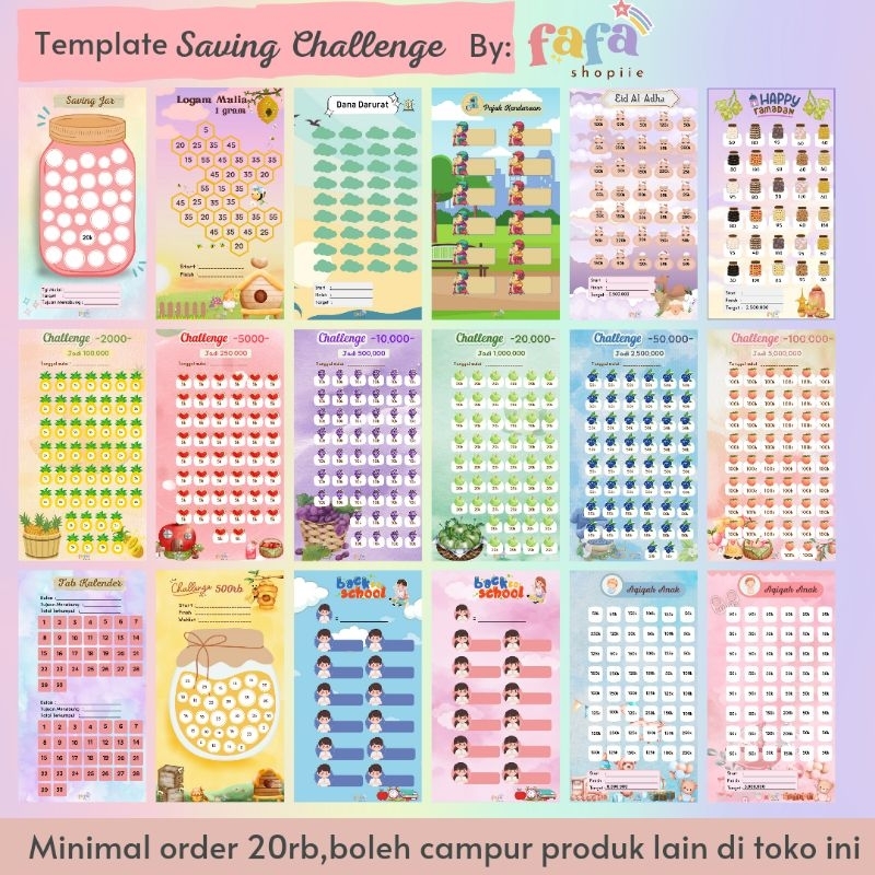 

(FFS) Ecer Saving challenge Ukuran A6 / 6Lubang (FULL COLOUR)