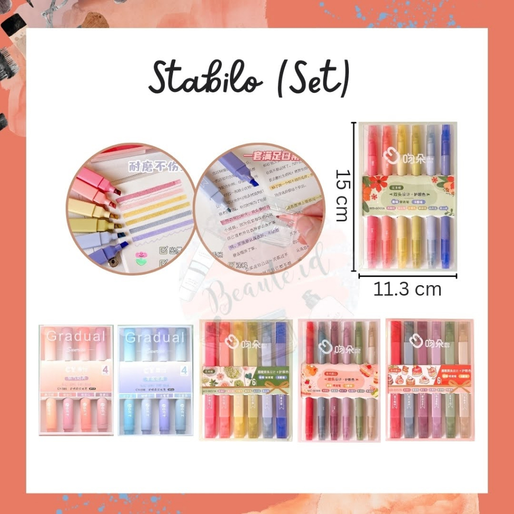 Stabilo Spidol Marker 2 in 1 Liner Highlighter Spidol Set Aesthetic Perlengkapan Belajar Highlight Buku Catatan Sekolah Kuliah Kantor Multicolor Hadiah Souvenir