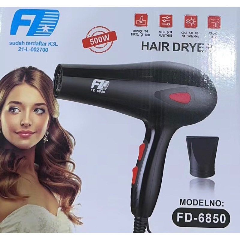 Hair dryer DF 6850 Hitam / Hairdryer Besar 4th gear: strong wind / small wind / hot / cold