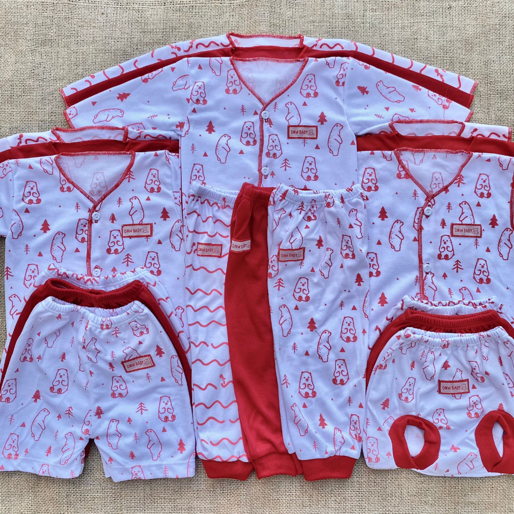 18 PCS Baju Bayi Celana Bayi Baru Lahir Newborn Series MERAH SABLON