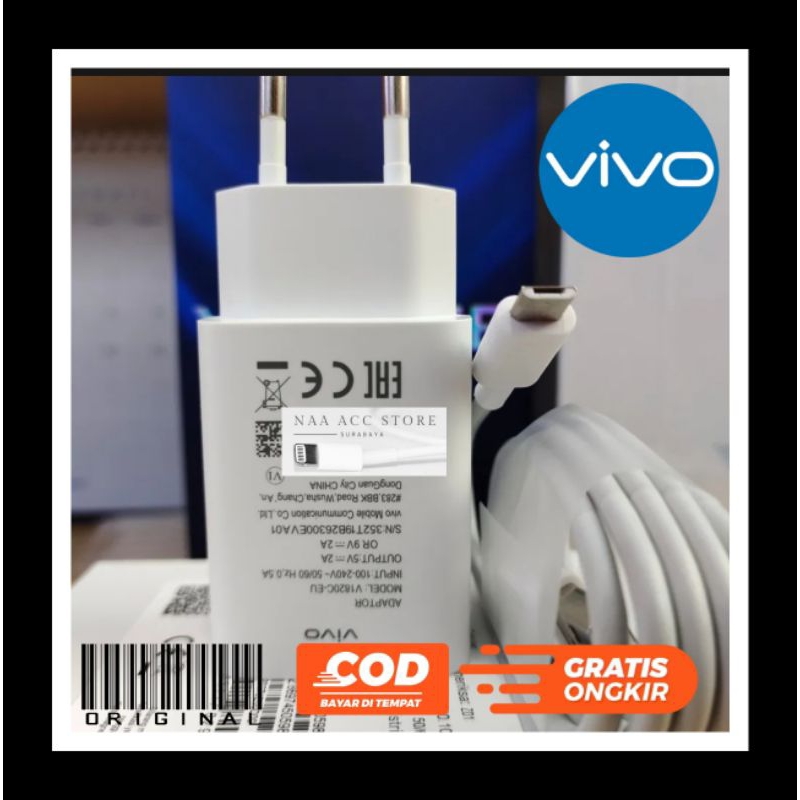 Charger vivo Tipe C Type C micro usb original 100% VIVO V19 V20 S1/S1 PRO Y30 Y50 Y51 V17 V11 Y15 Y53 X5 X6 Xshoot Y12  Y91 Y91C Y95 Y35 Y37 Y31 V1 V3 V5 V7 V9 V11 V15 Y1S Y11 Y21 Y22 Y28 Y31 Y35 Y37 Y53 Y55 Y65 Y69 Y75Fastcharging