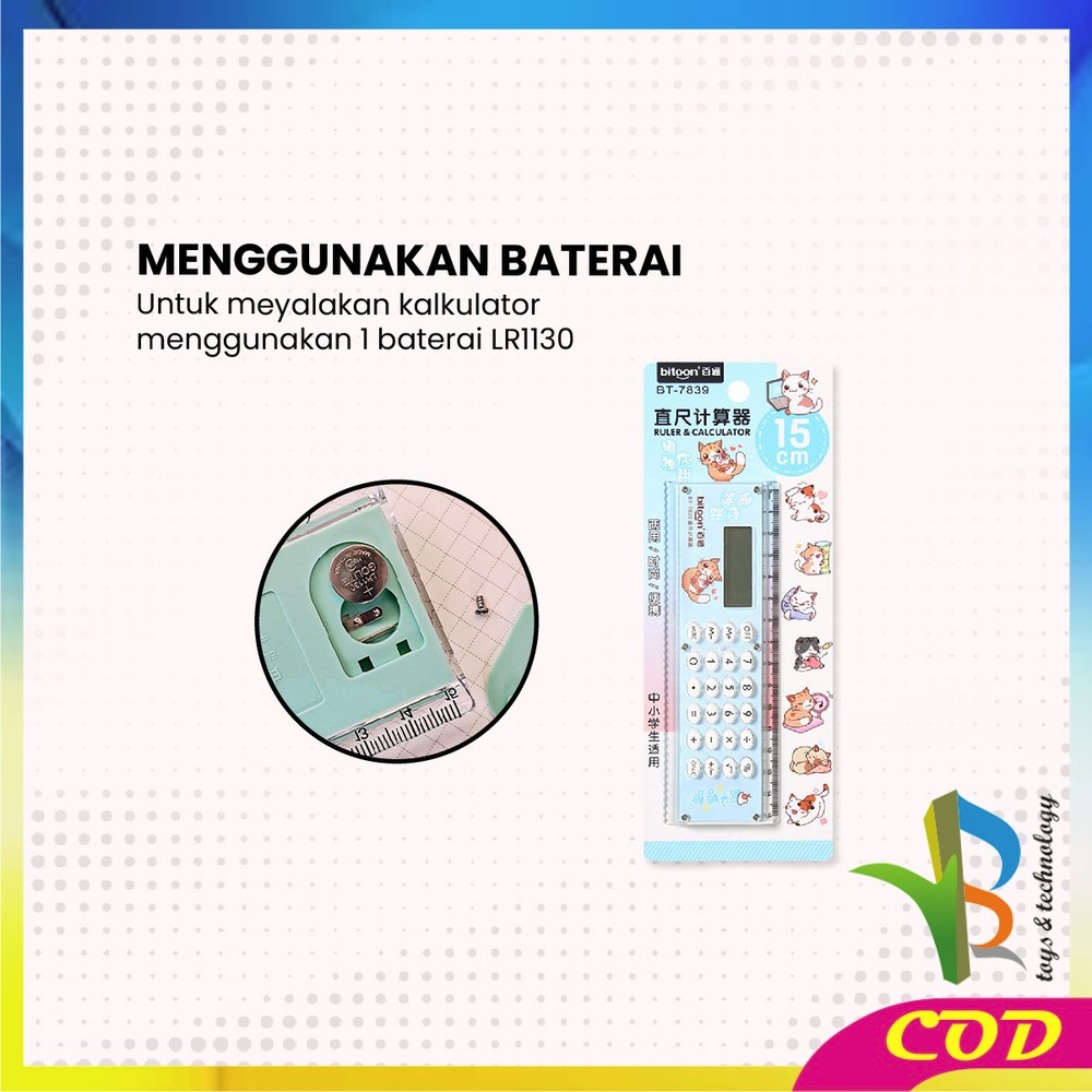 RB-A65 Kalkulator Penggaris Karakter 2IN1 Mini Portable Multifungsi / Kalkulator 8 Digit Penggaris 15cm / Perlengkapan Sekolah Anak Praktis / Ruler Set Calculator Import