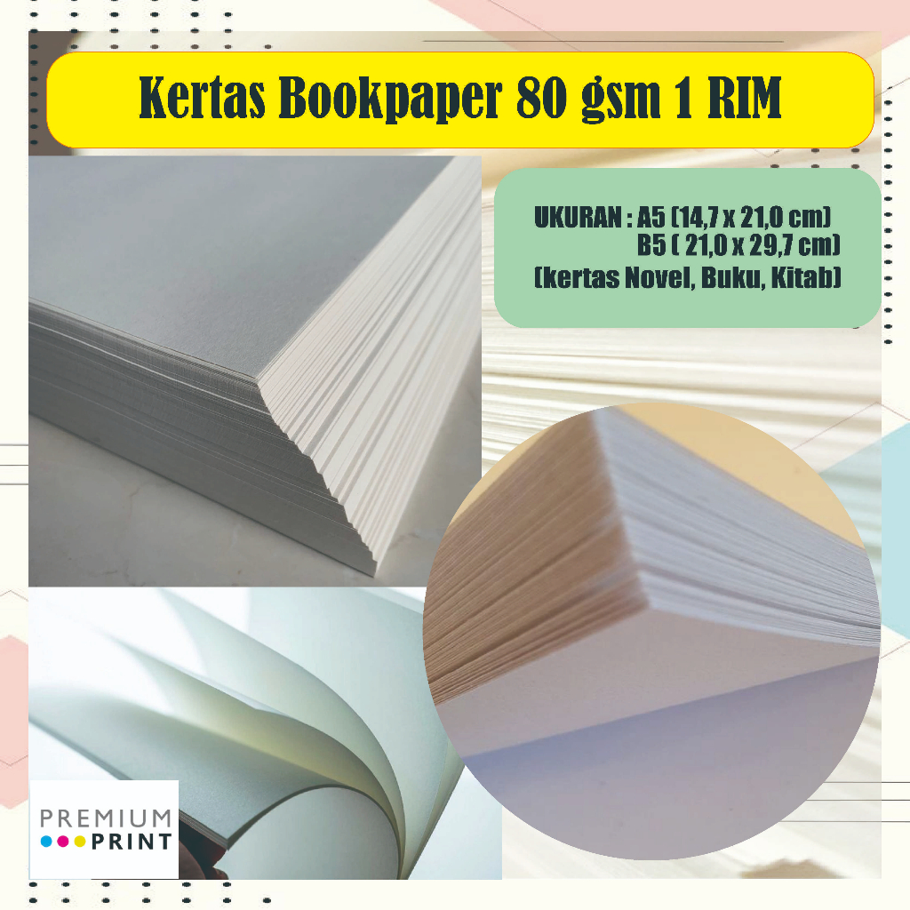 Kertas Bookpaper 57,5 GSM Ukuran A4,A5 - 1 RIM (kertas Novel, Buku, Kitab)