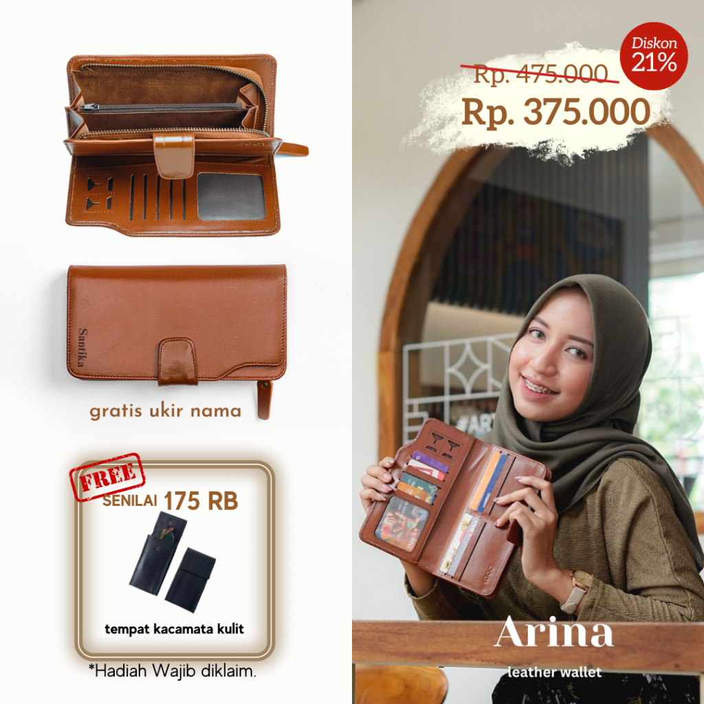DOMPET KULIT PANJANG WANITA ASLI ORIGINAL 100% ARINA LONG WALLET - GRATIS UKIR NAMA