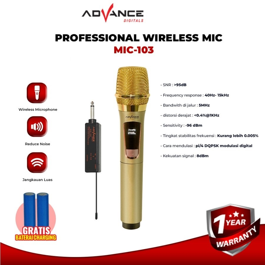 Advance Microphone Profesional MIC 103 Mic Wireless Charger