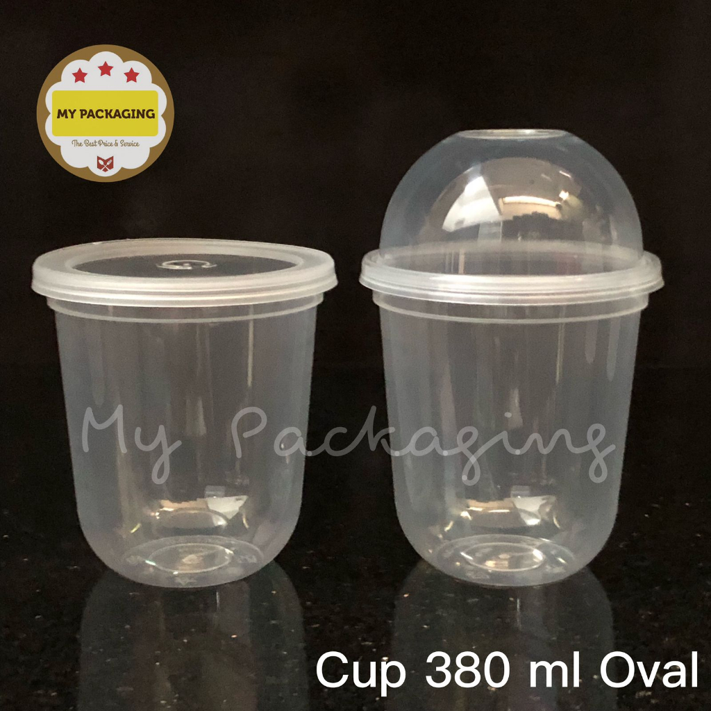 Gelas Boba / Cup PP Injection OVAL 380ml 12oz (25set - Cup+tutup+stopper) PREMIUM