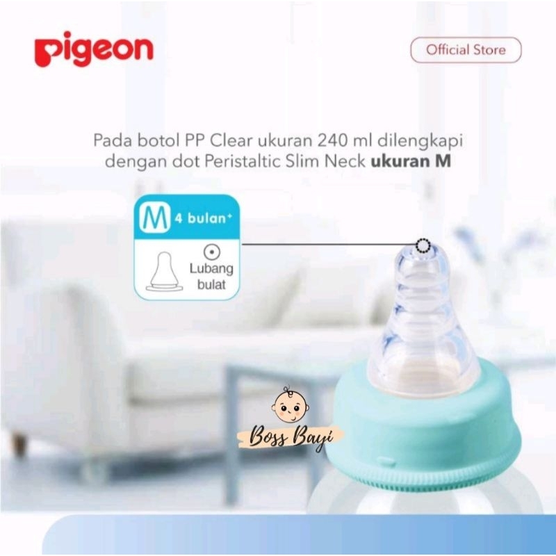 PIGEON Botol PP CLEAR Slim Neck Peristaltic Nipple 120ml 240ml