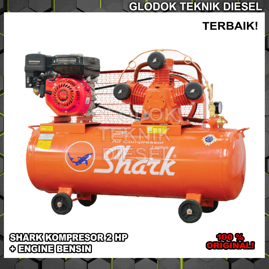SHARK 2 HP PK Kompresor Angin + Engine Bensin GX 200 6.5 HP Air Compressor ORIGINAL TERBAIK