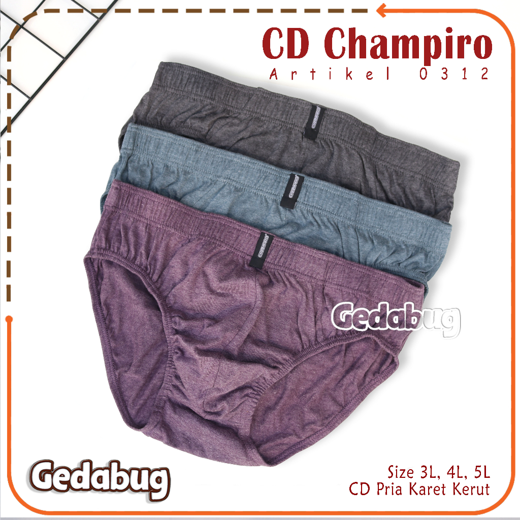 3 Pcs - CD Pria CHAMPIRO 0312 Big Size | celana dalam pria Karet Kerut | Gedabug