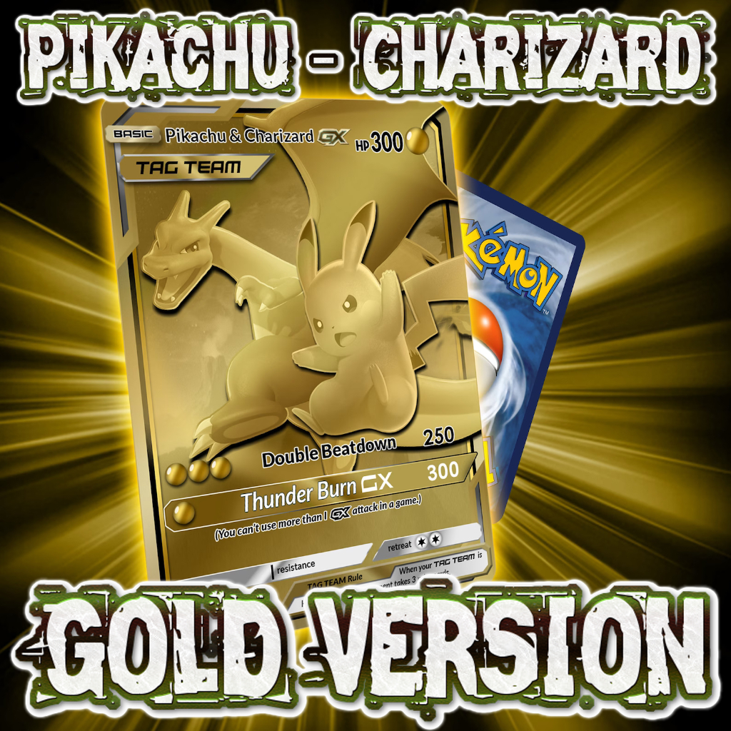 KARTU POKEMON TCG HOLOGRAM SPECIAL (TAG TEAM) - PIKACHU & CHARIZARD GOLD