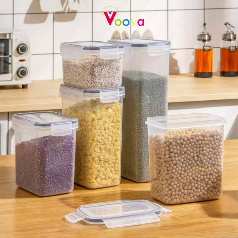 VOOVA Jar Sealed Snack Box Toples Plastik Transparan Penyimpanan Sereal Wadah Makanan Wadah Penyimpa