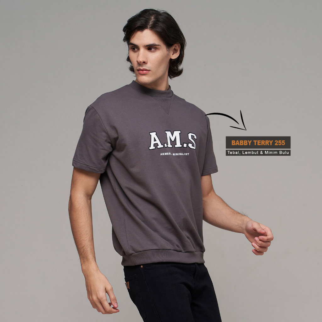 AKMEN'S Kaos Oversize Pria Casual Style 1.0 Tangan Pendek Premium Terry Dark Grey