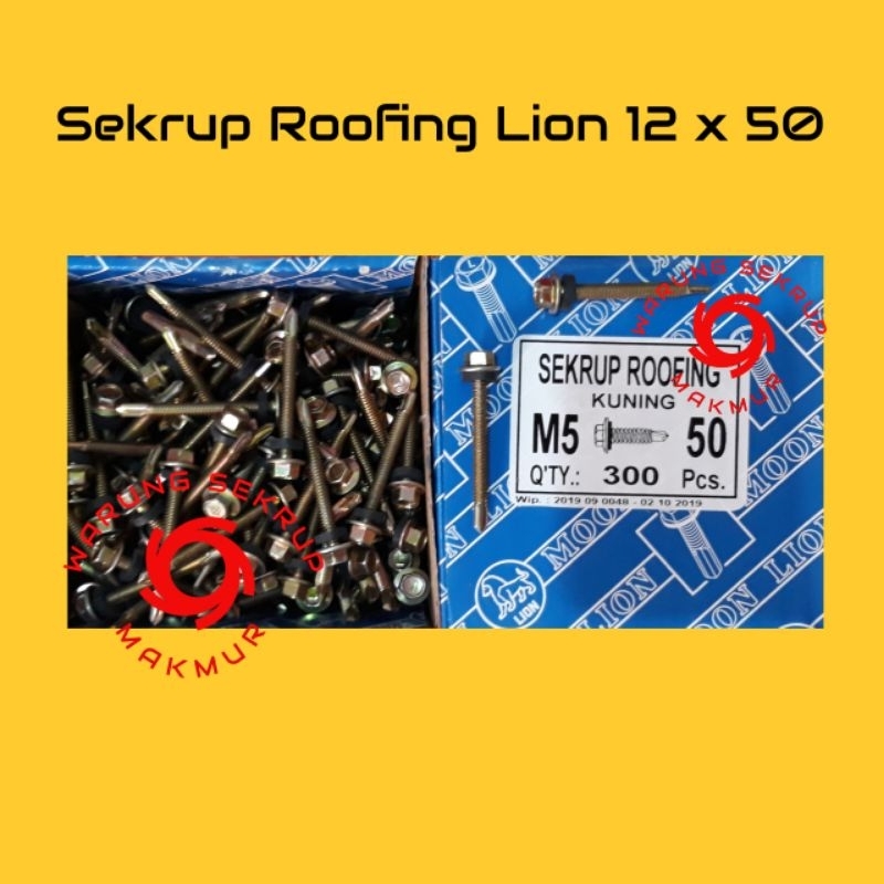(1 Box) Skrup Roofing Kuning 12x50 LION / Baut Roofing 5cm isi 300 pcs