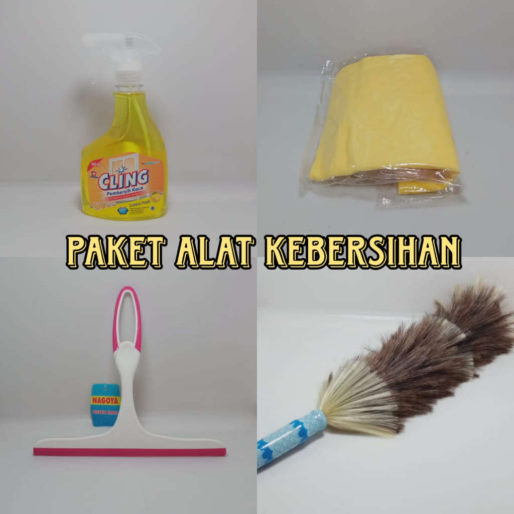 Paket Hemat Cling Pembersih Kaca Botol Spray 440ML + Alat Karet Pembersih Kaca Pengering Lap Kaca Mo