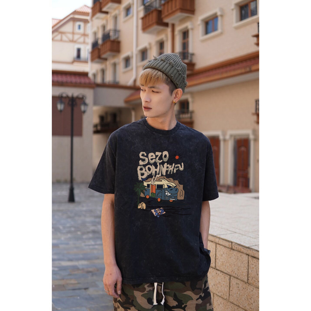 RDGF  Washed oversized teddy bear shape sablon kaos T-shirt Kaos retro Amerika baju kaos kekinian  kaos pria keren  kaos oversize/A0501