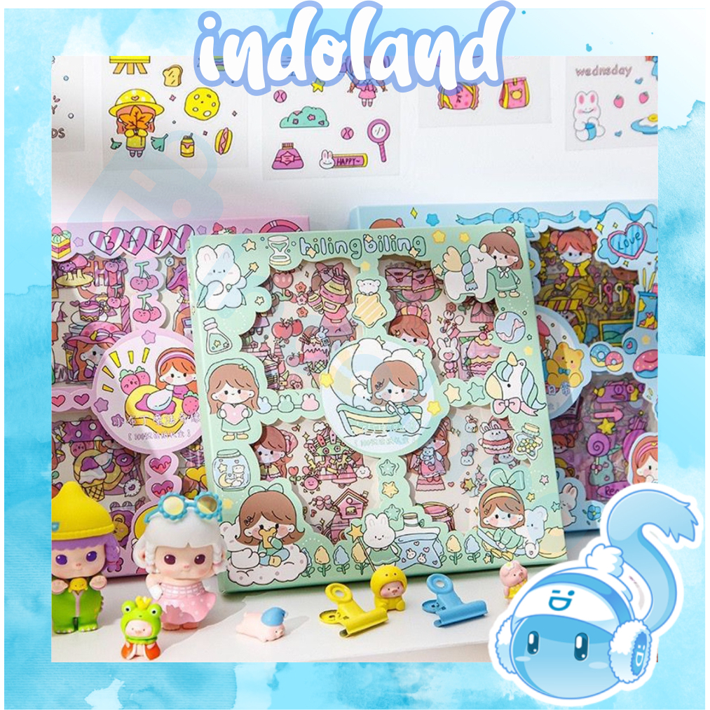 ☀ INDOLAND ☀  Sticker Waterproof Sticker Momo Dapat Box Isi 100 Lembar Motif Momo Kartun Korea Lucu Anti Air Dekorasi Handbook Scrapbook Sticker S079