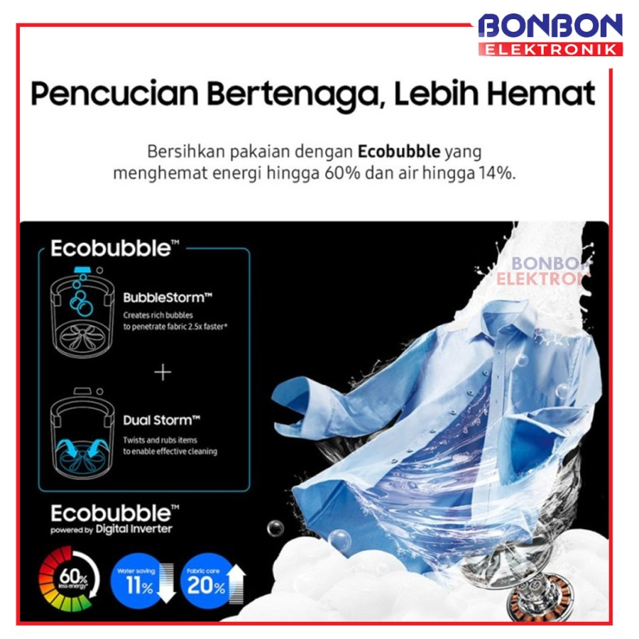 Samsung Mesin Cuci Top Loading 12KG WA12CG5745BDSE / WA12 Ecobubble