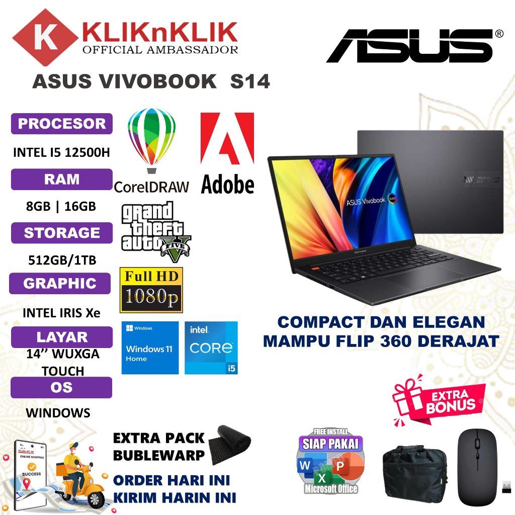 ASUS VIVOBOOK S 14 TP3402ZA INTEL I512500H 16GB 1TB 14&quot; WUXGA IPS WINDOW 11 HOME