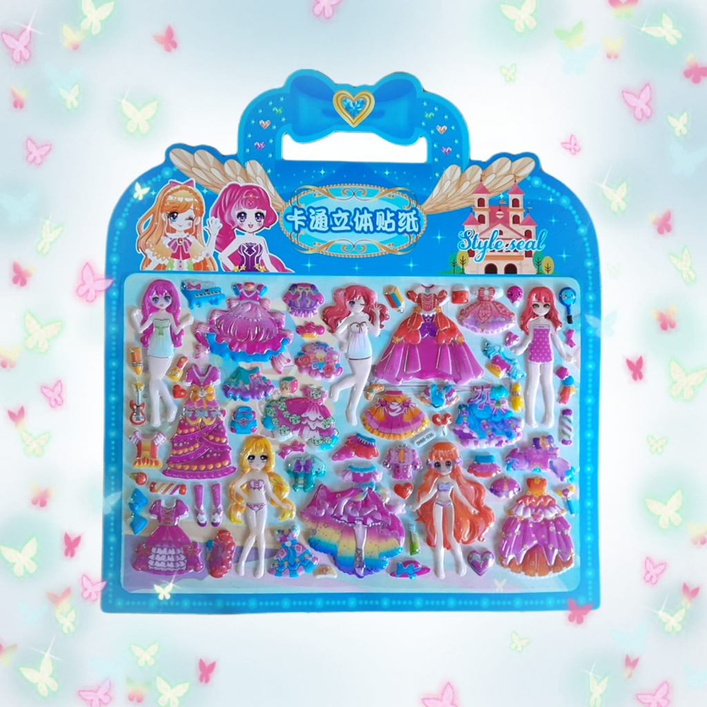 Tas Sticker Gambar Tempel Stiker Timbul Anak Karakter Kartun Dress Up Princess