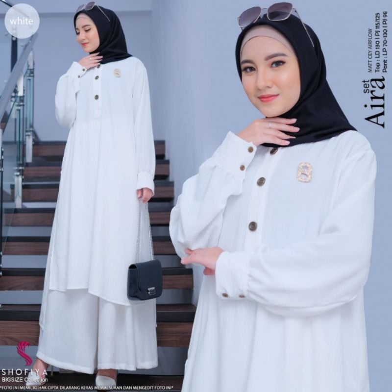 [READY] HANNA • AIRA BY SHOFIYA SETELAN WANITA FASHION MUSLIM DEWASA LINEN CEY AIRFLOW LD 130