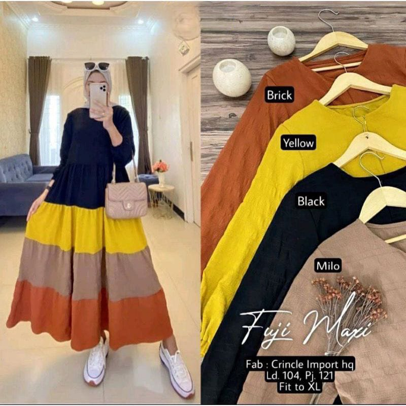 DRESS FUJI GAMIS CRINKLE KOMBINASI//FREE BROSS