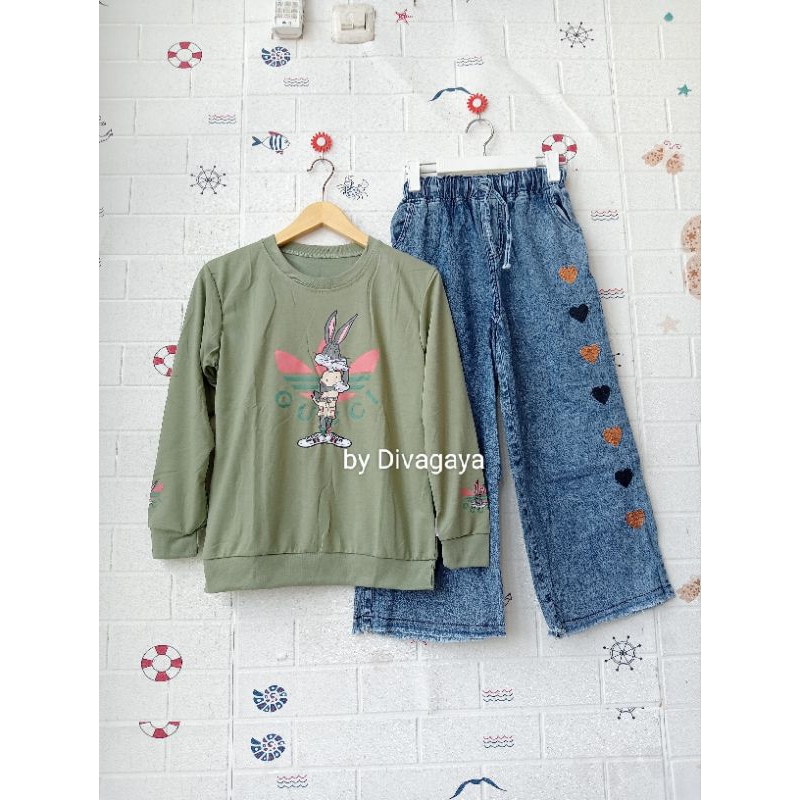Setelan Anak Kaos + Celana kulot jeans