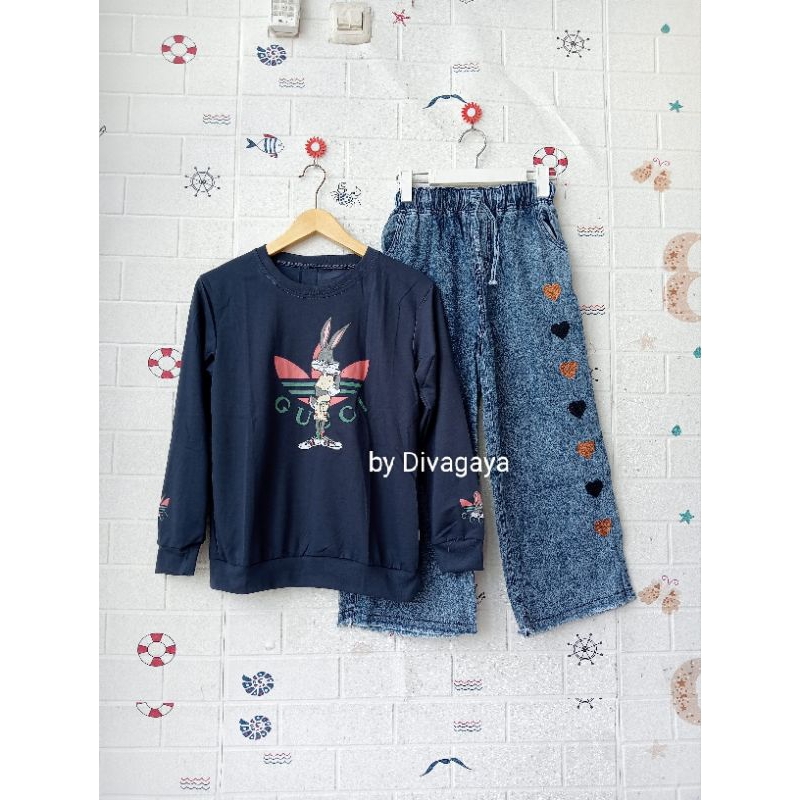 Setelan Anak Kaos + Celana kulot jeans