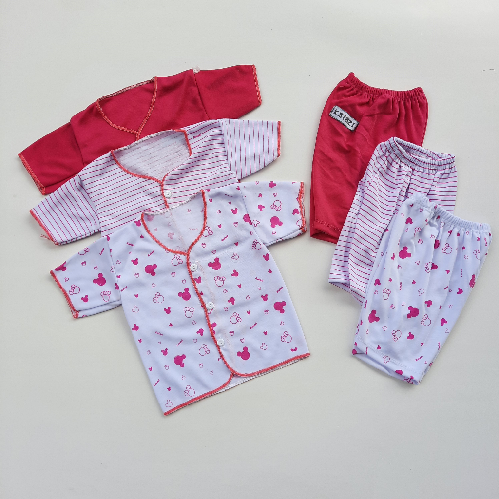 SETELAN Baju Bayi Baru lahir Perempuan Seri Pink Baby Newborn Lengan Pemdek Murah
