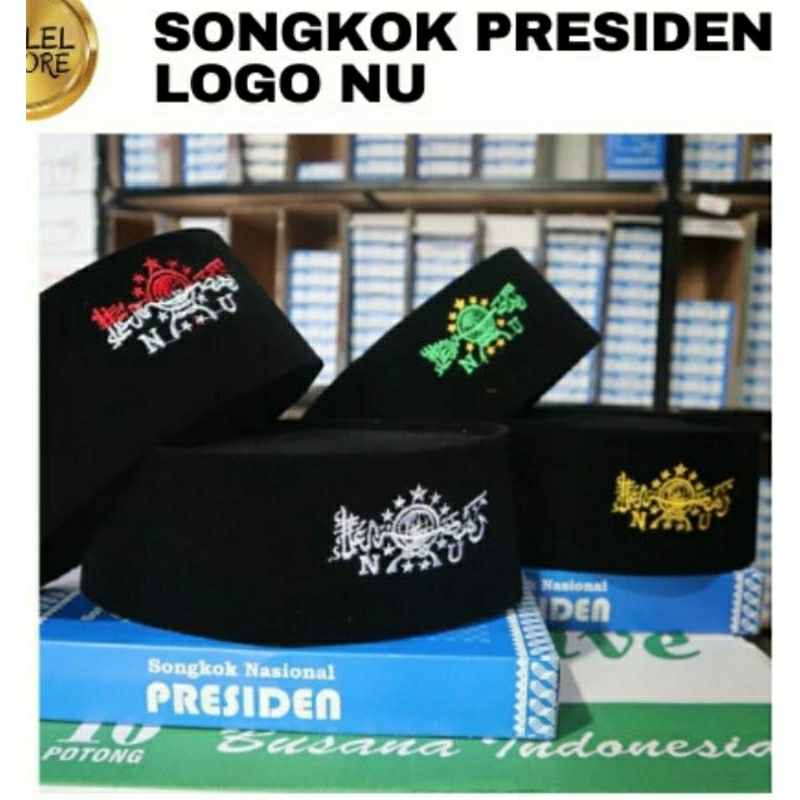 Songkok Peci Presiden Hitam Logo Nu Exclusive Tinggi 9 cm