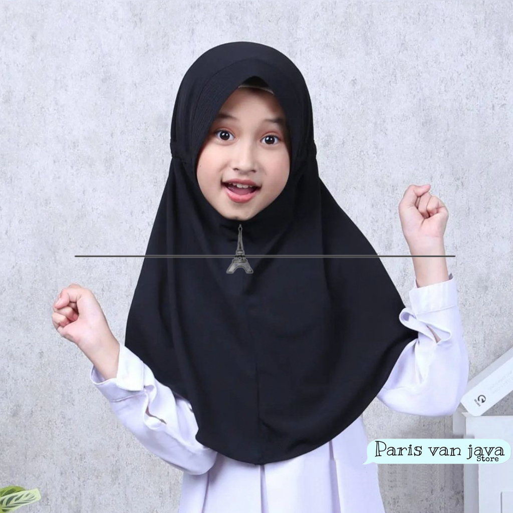 Hijab Instan Serut Jokowi Anak  Sekolah Jersey Spandek (S) | Bergo Hamidah Tali Belakang kerudung Zoya