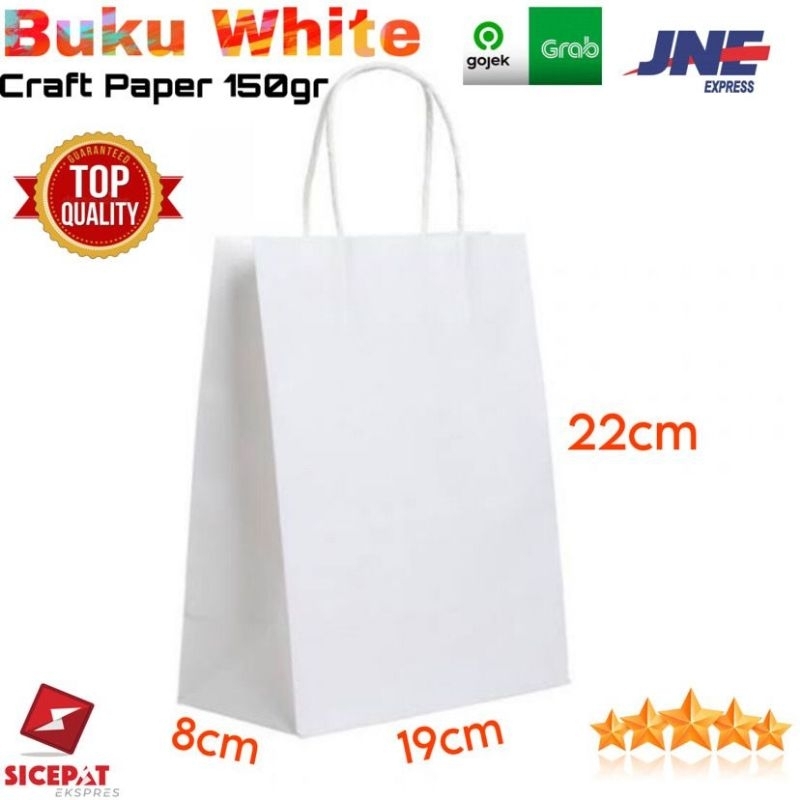 

PAPERBAG PUTIH POLOS UK 19x8x22 / TAS KERTAS PUTIH POLOS / GOODIEBAG PUTIH POLOS