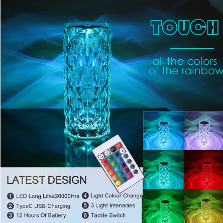 LAMPU HIAS / LAMPU MEJA CRYSTAL / LAMPU LED CRYSTAL DIAMOND TABEL LAMPU 12 WARNA / 12 COLOUR LIGHT RGB / LAMPU