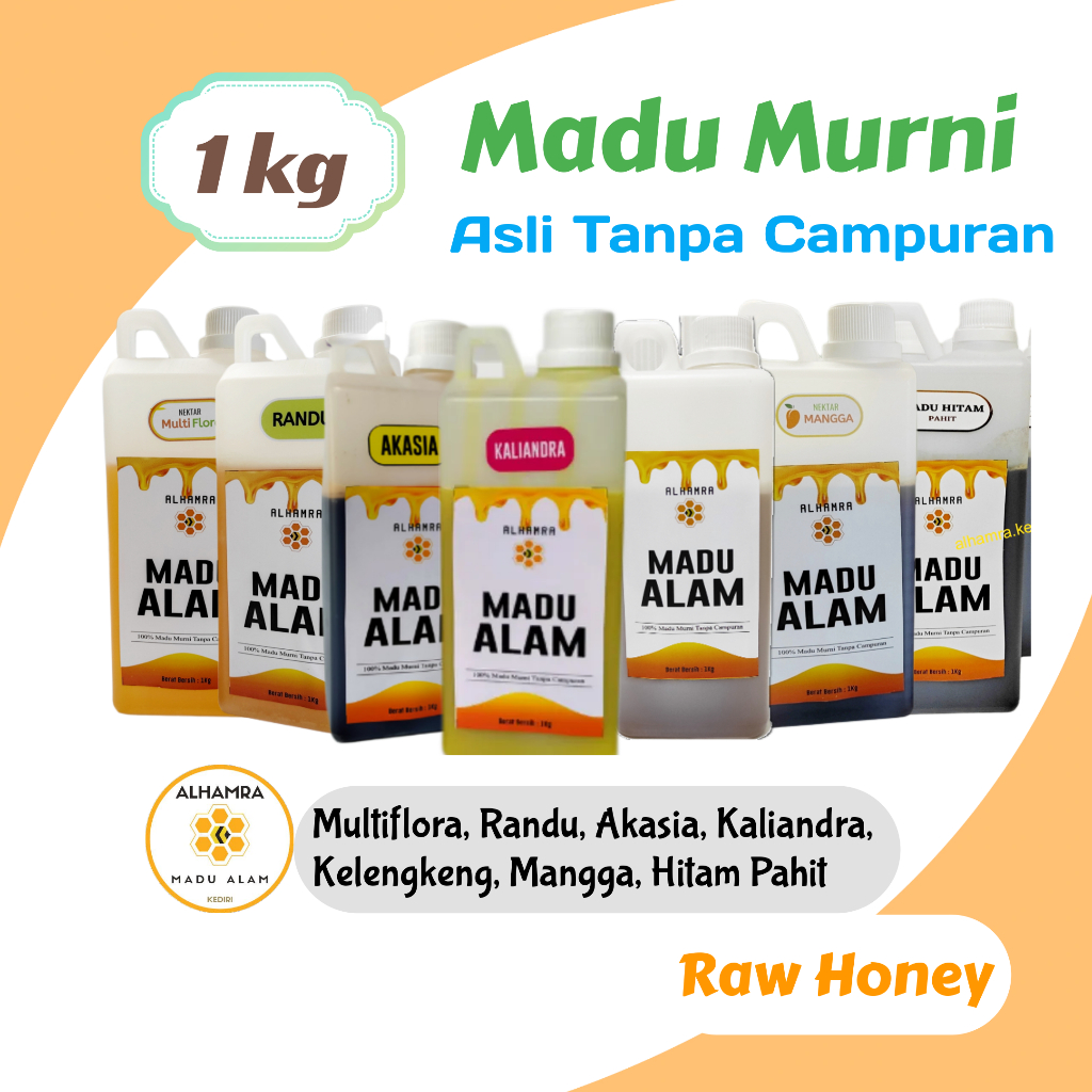 

Madu Murni 1kg | Nektar Multiflora Akasia Kaliandra Randu Kelengkeng Mangga (Raw Honey)