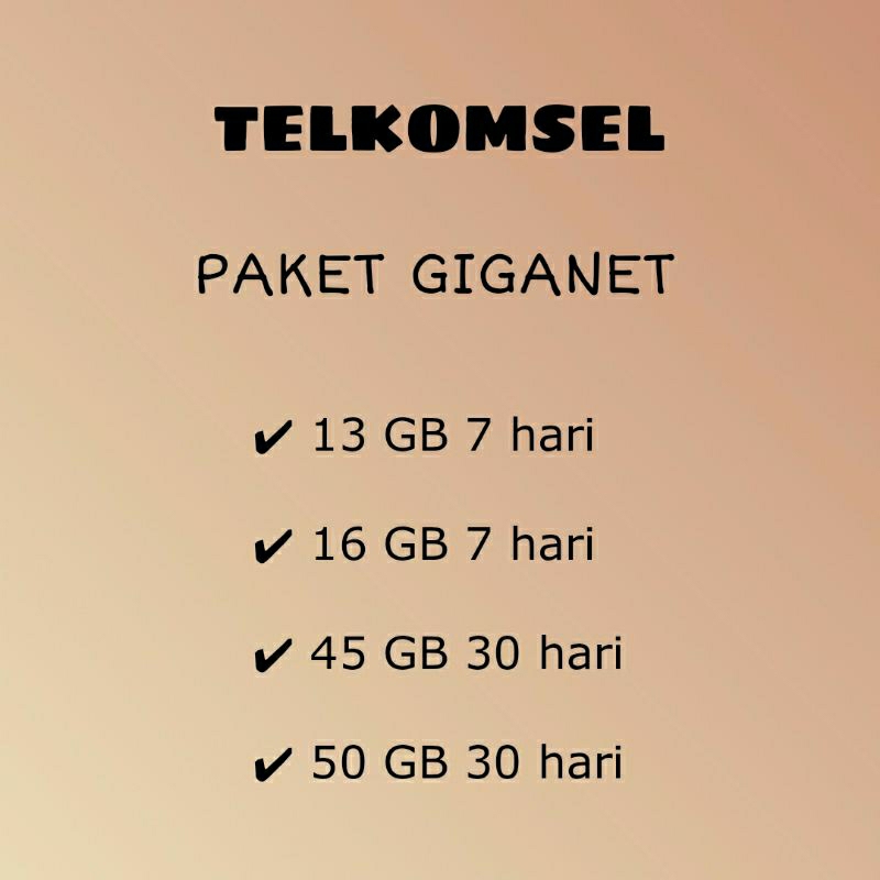 PAKET DATA INTERNET GIGANET 55 GB 65 GB 80 GB 90 GB 18 GB 22 GB 28 GB TELKOMSEL SIMPATI AS LOOP